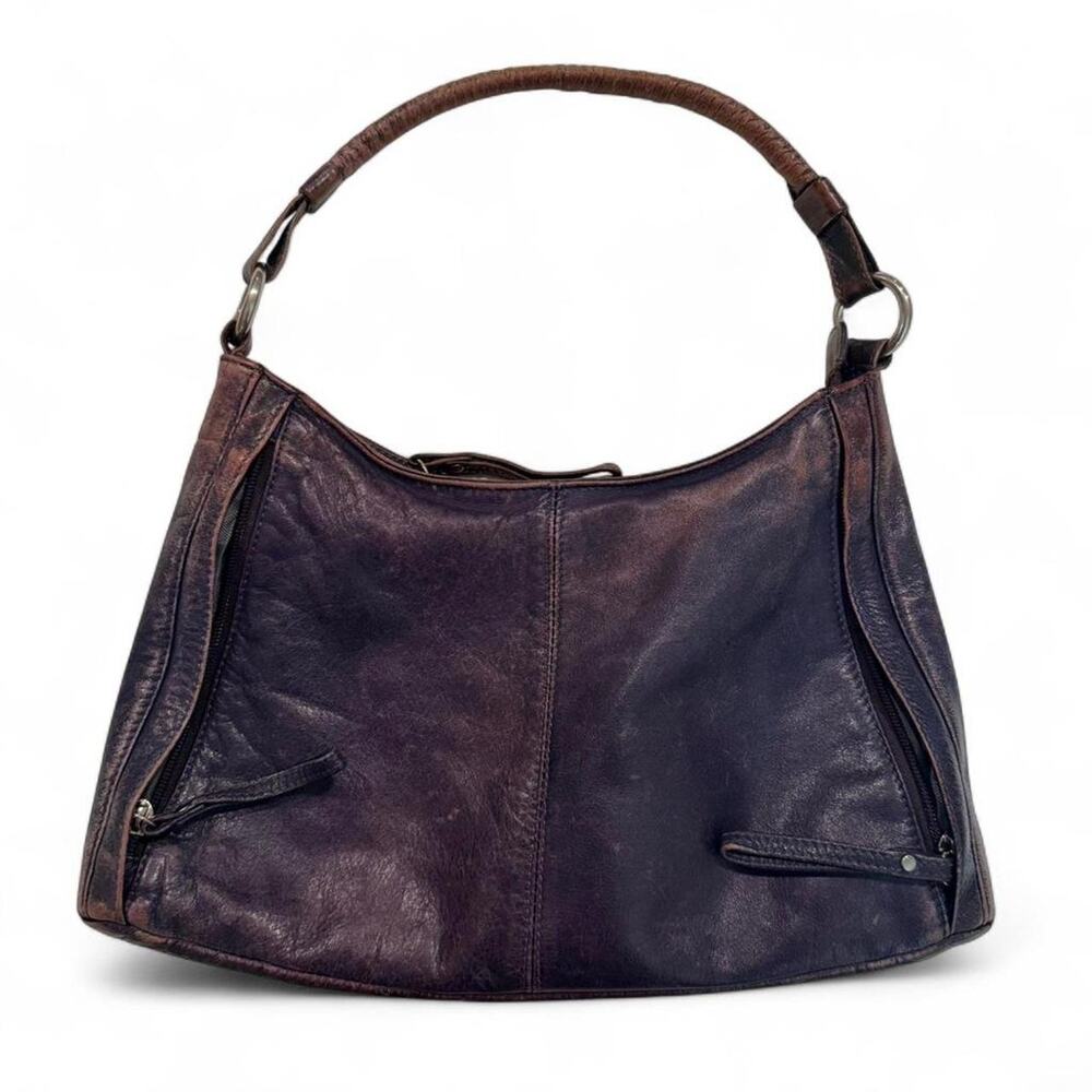 Osgoode Marley “Robin Zip Top” Shoulder Bag Purple Grunge Argentinian Leather